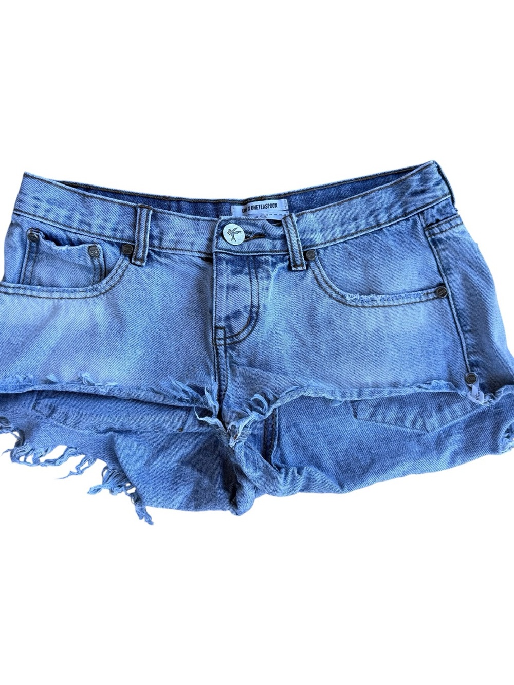 One X Oneteaspoon Shorts Womens 28 Blue Bandits Distressed Cutoff Denim Casual